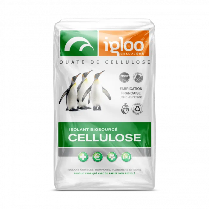 Ouate de cellulose – Vrac [10.8 kg] – (Combles perdus, Caissons) – Marque : IGLOO FRANCE  – ACERMI N° 12/D/157/784